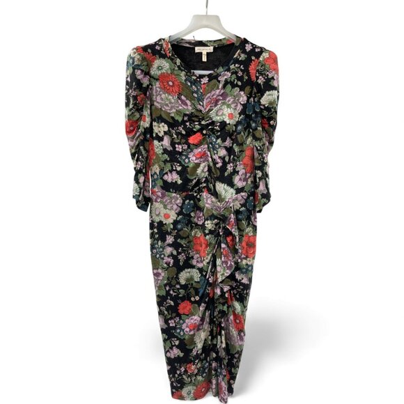 Rebecca Taylor Lua Dress 3/4 Sleeve Black Floral Jersey Women's Size - Picture 3 of 11